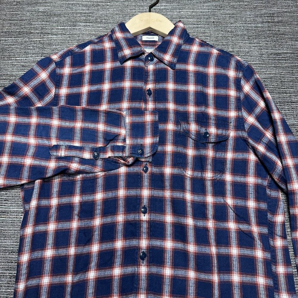 J. Crew Flannel Shirt Men's Medium Blue Plaid Long Sleeve Button Classic L7352